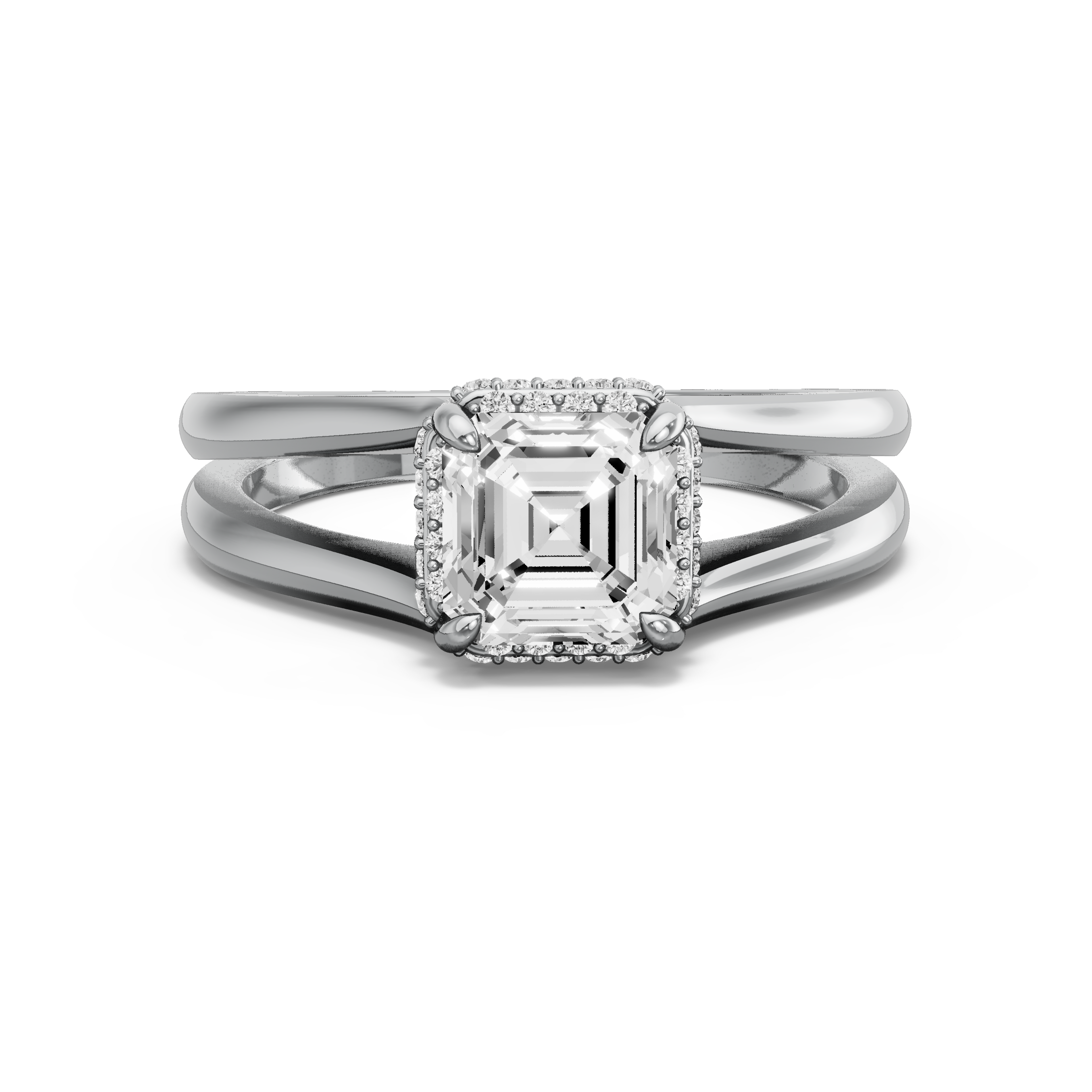 Image for Asscher Dual Halo Ring with Split Ring Solitaire band in 14K Two Tone Rose Gold