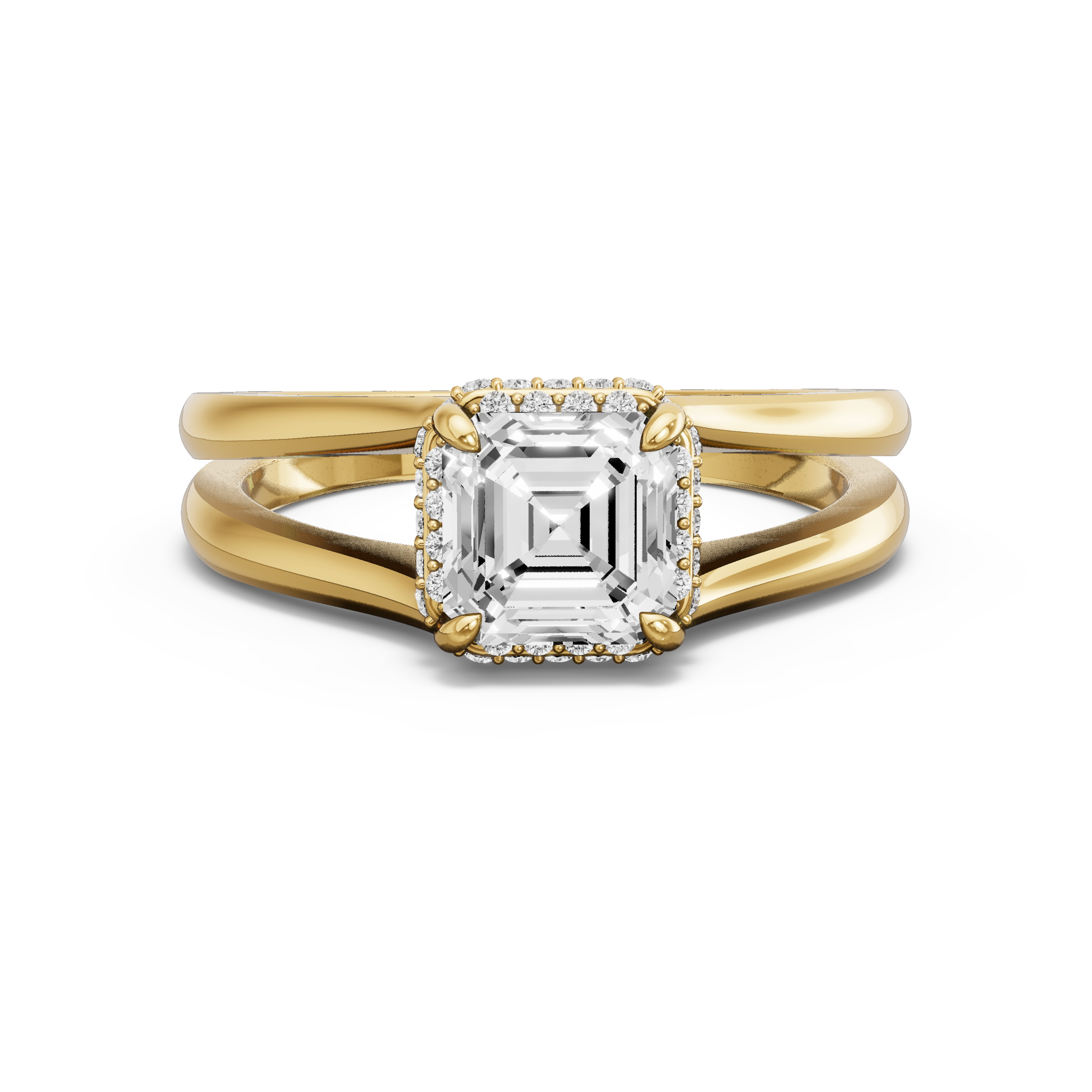 Image for Asscher Dual Halo Ring with Split Ring Solitaire band in 18K White Gold