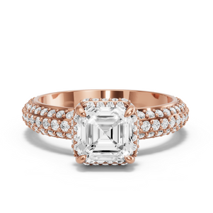 Image for Asscher Dual Halo Ring with Triple Row Pave band