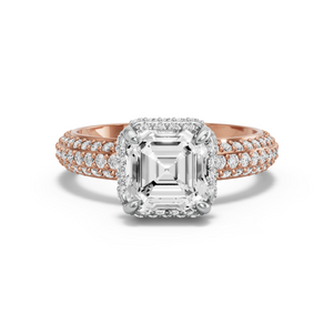 Image for Asscher Dual Halo Ring with Triple Row Pave band