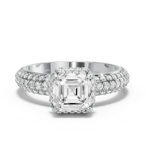 Image for Asscher Dual Halo Ring with Triple Row Pave band