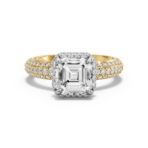 Image for Asscher Dual Halo Ring with Triple Row Pave band
