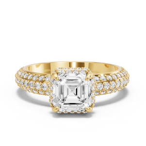 Image for Asscher Dual Halo Ring with Triple Row Pave band
