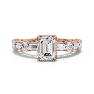 Image for Emerald Dual Halo Ring with Alternating Baguette band