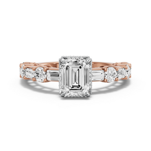 Image for Emerald Dual Halo Ring with Alternating Baguette band