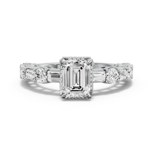 Image for Emerald Dual Halo Ring with Alternating Baguette band