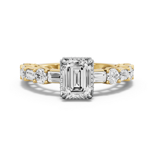 Image for Emerald Dual Halo Ring with Alternating Baguette band