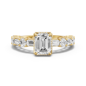 Image for Emerald Dual Halo Ring with Alternating Baguette band