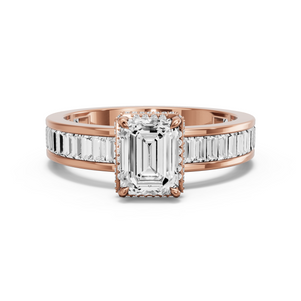 Image for Emerald Dual Halo Ring with Baguette Channel band
