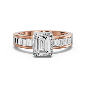 Image for Emerald Dual Halo Ring with Baguette Channel band