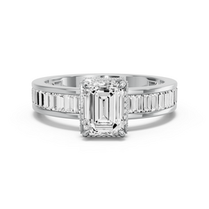 Image for Emerald Dual Halo Ring with Baguette Channel band