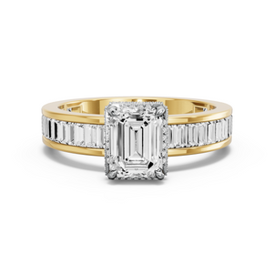 Image for Emerald Dual Halo Ring with Baguette Channel band