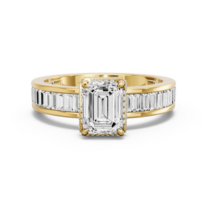 Image for Emerald Dual Halo Ring with Baguette Channel band
