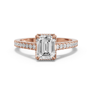 Image for Emerald Dual Halo Ring with Cathedral Pave band