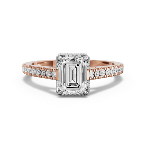Image for Emerald Dual Halo Ring with Cathedral Pave band