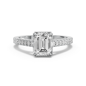 Image for Emerald Dual Halo Ring with Cathedral Pave band