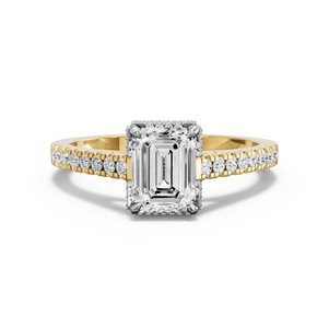 Image for Emerald Dual Halo Ring with Cathedral Pave band