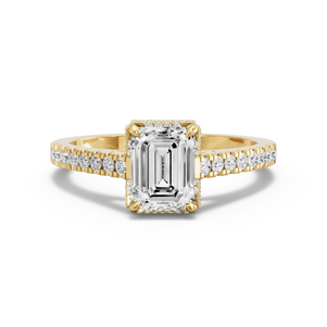 Image for Emerald Dual Halo Ring with Cathedral Pave band