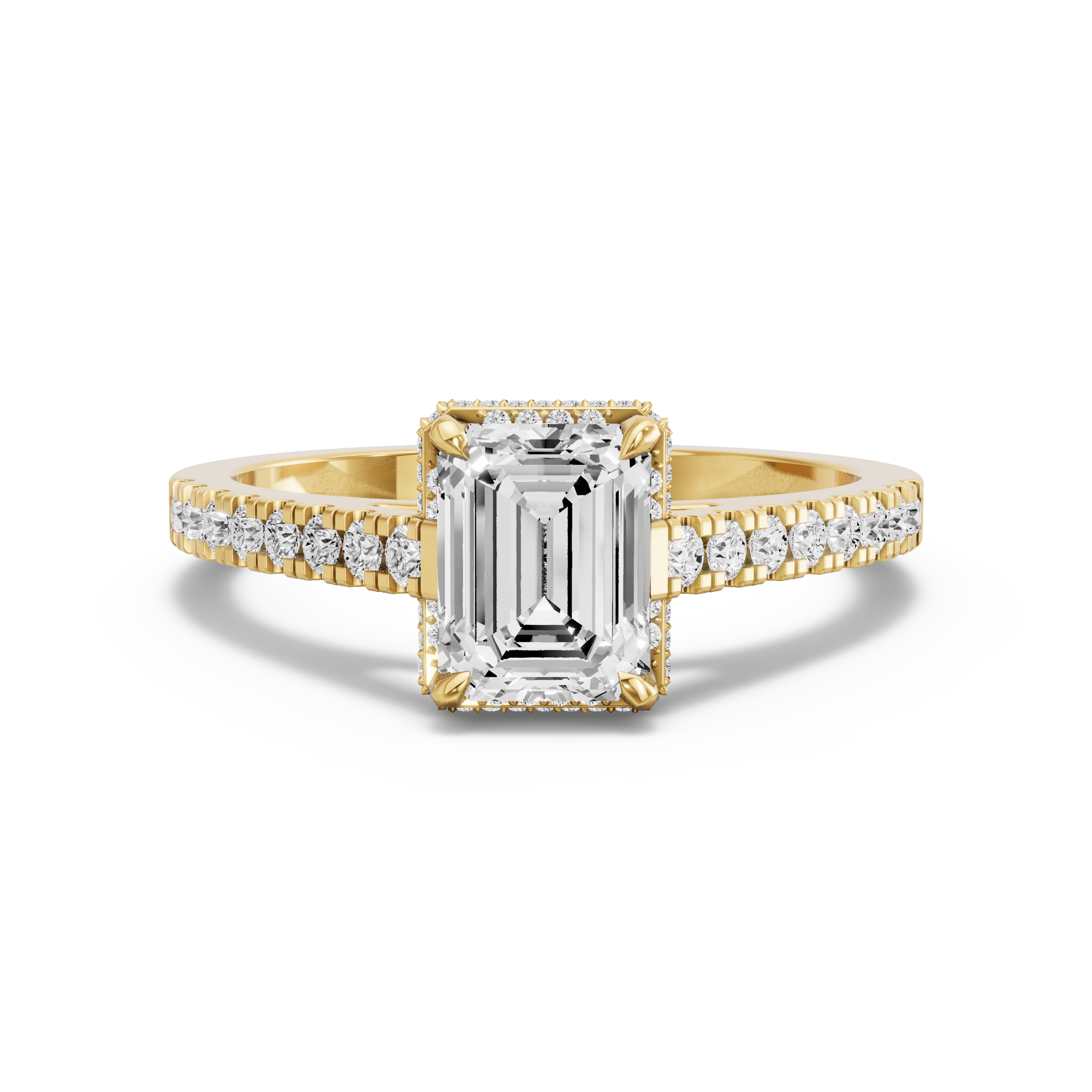 Image for Emerald Dual Halo Ring with Cathedral Pave band in 14K Yellow Gold