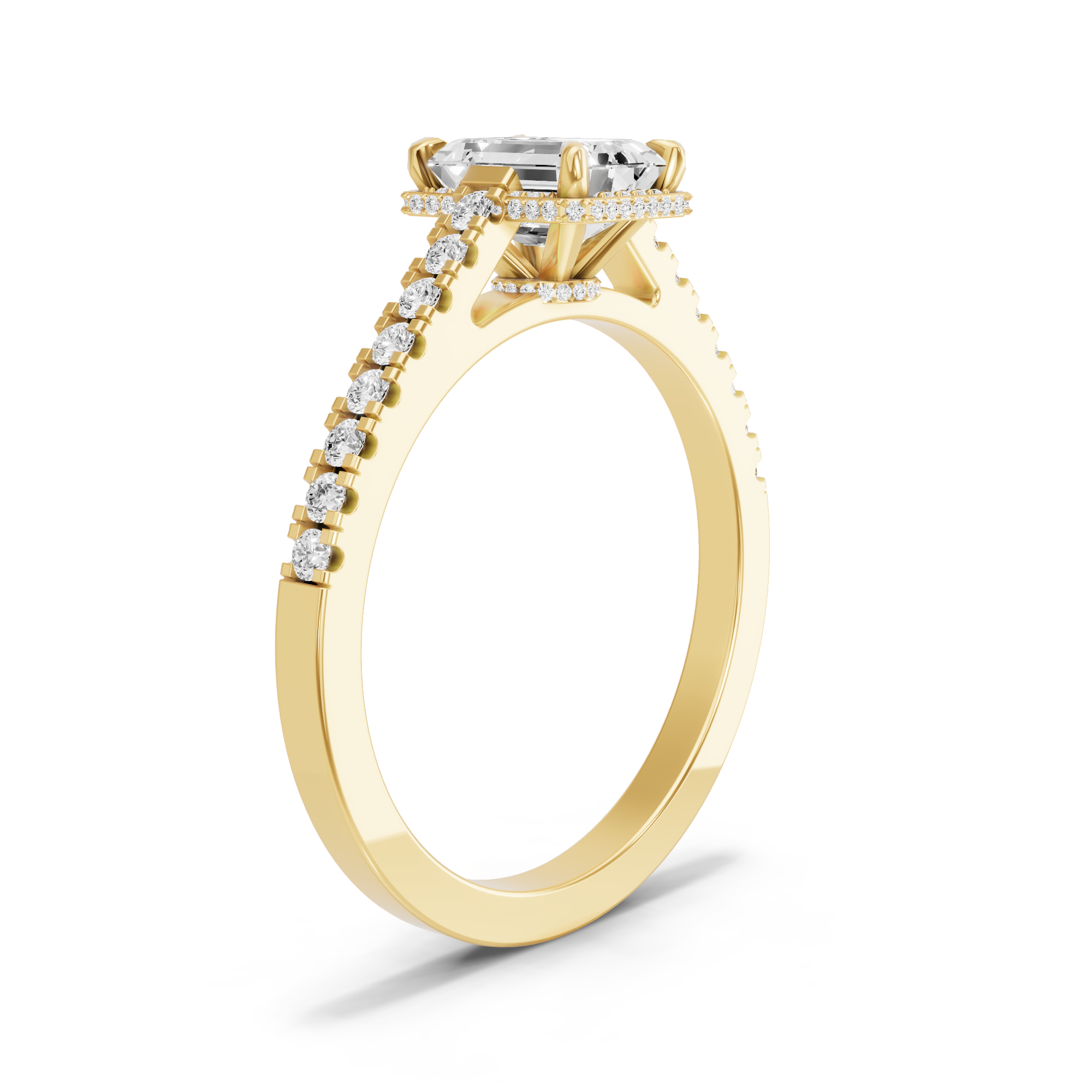 Image for Emerald Dual Halo Ring with Cathedral Pave band in 14K Yellow Gold
