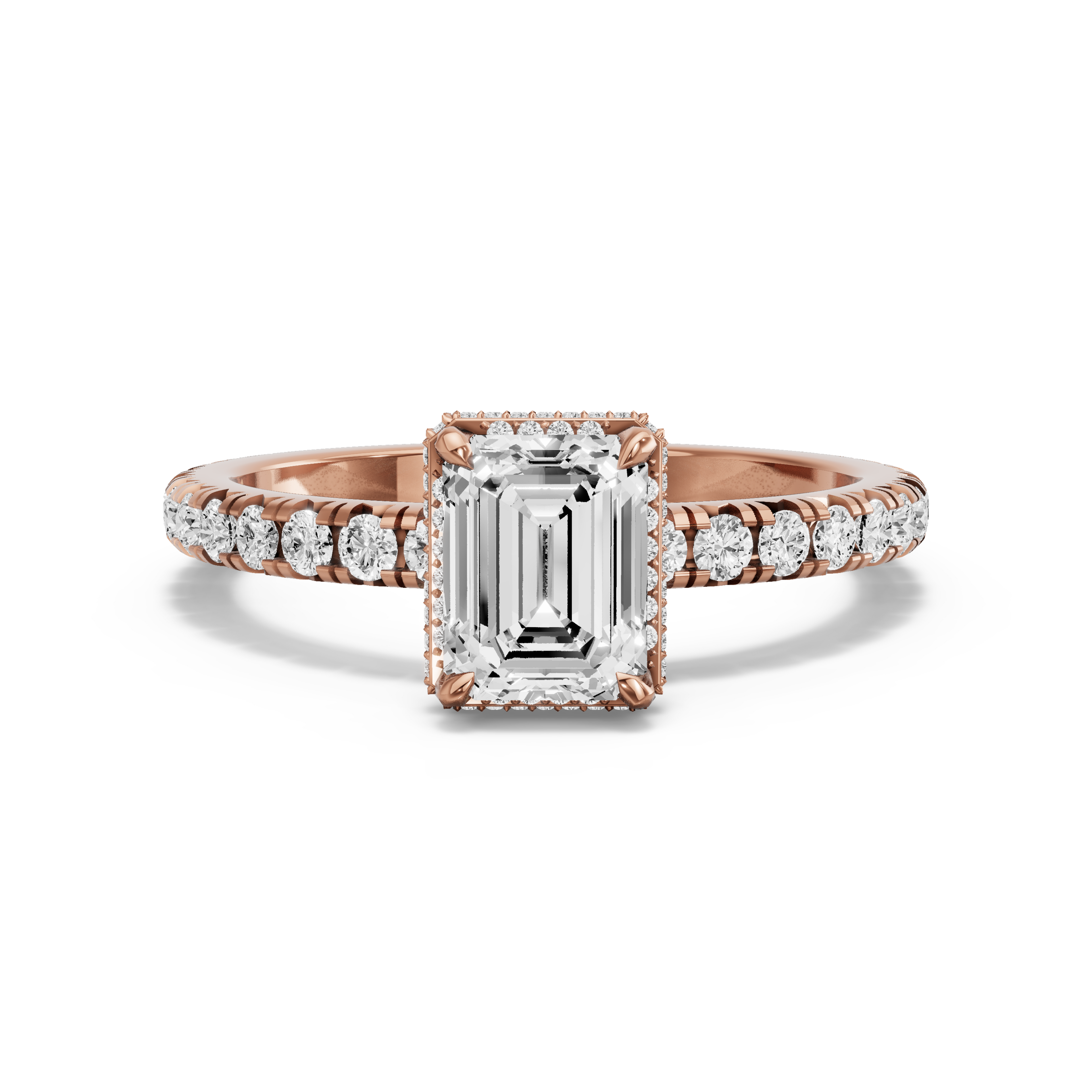 Image for Emerald Dual Halo Ring with French Pave band in 10K Rose Gold