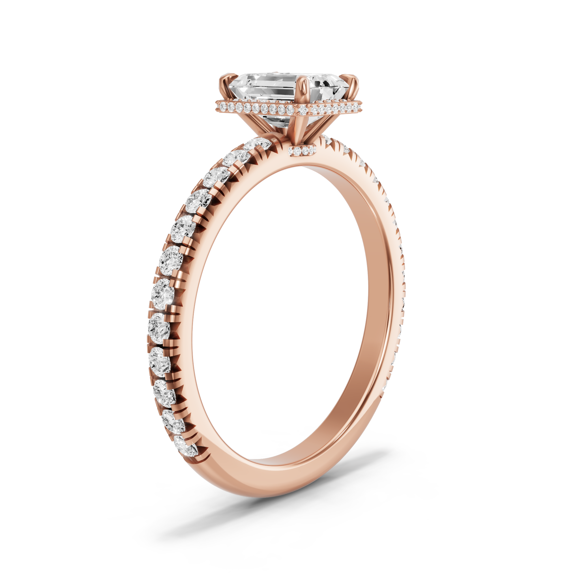 Image for Emerald Dual Halo Ring with French Pave band in 10K Rose Gold