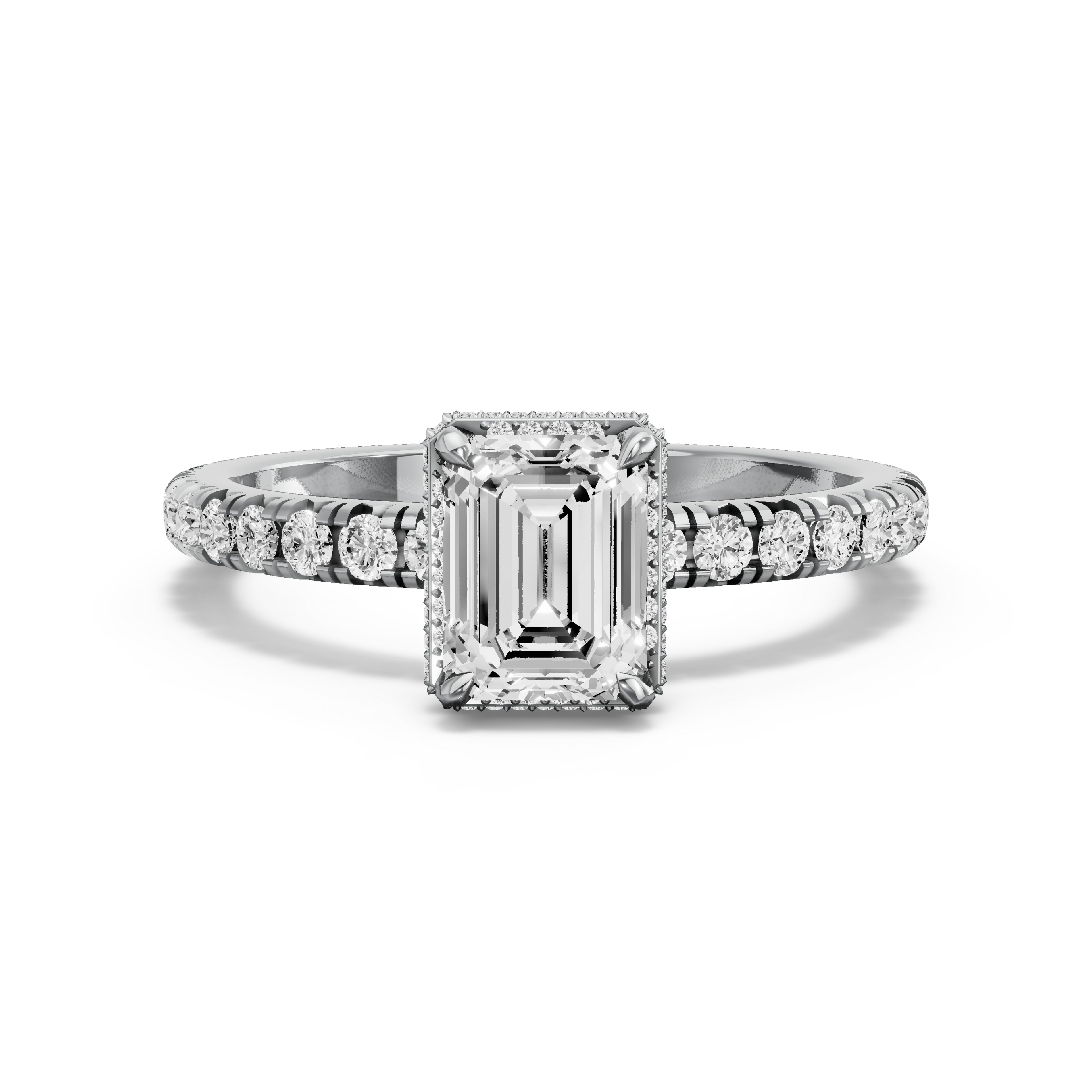 Image for Emerald Dual Halo Ring with French Pave band in 10K White Gold