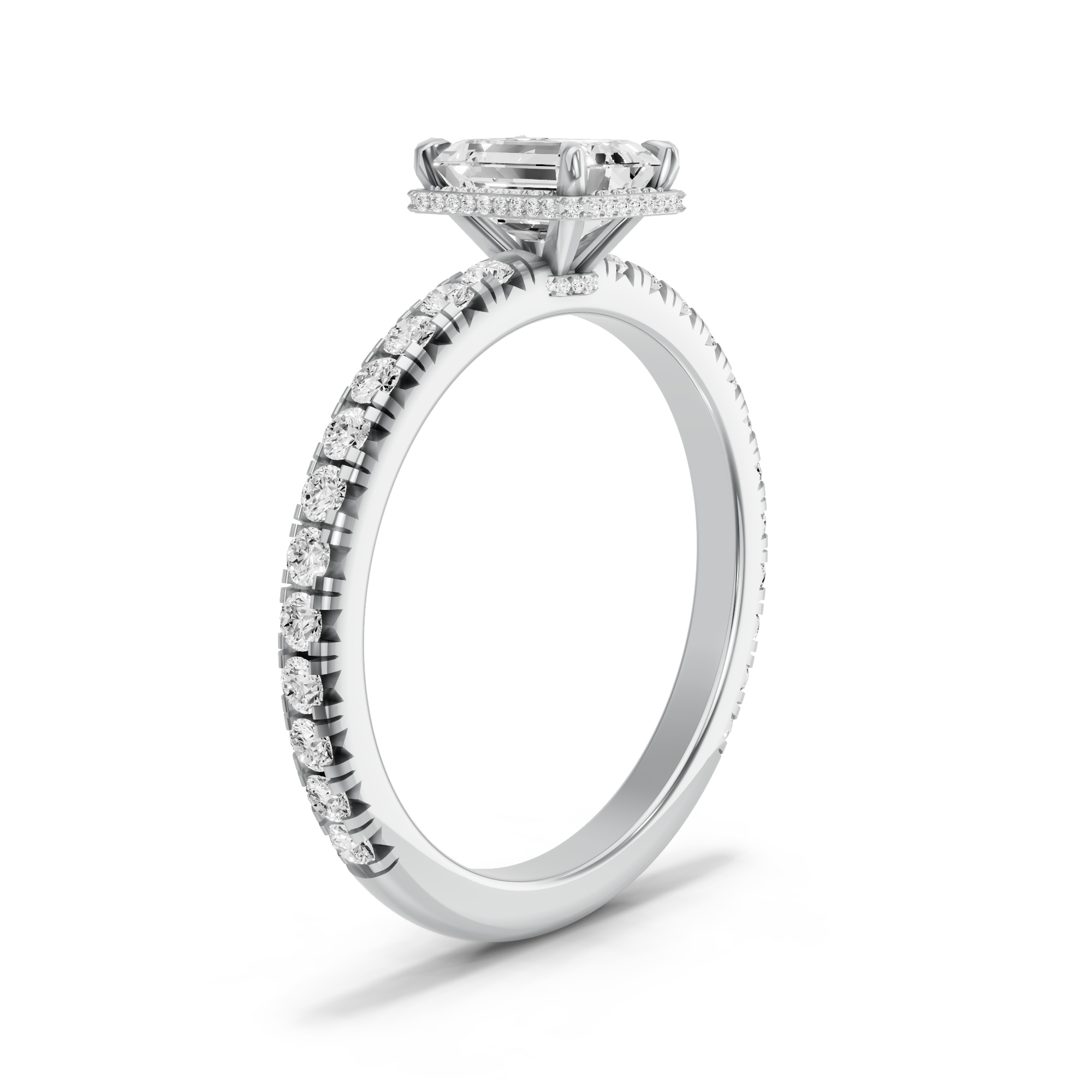 Image for Emerald Dual Halo Ring with French Pave band in 10K White Gold