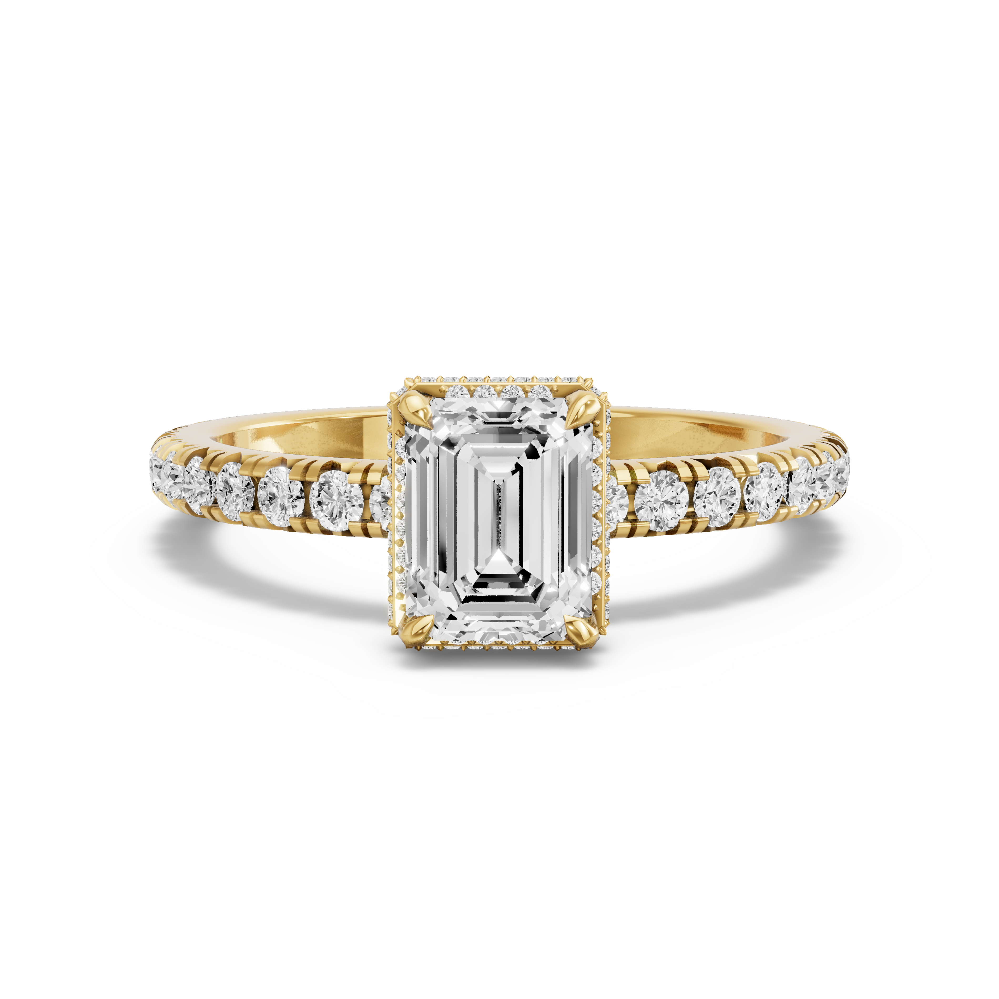 Image for Emerald Dual Halo Ring with French Pave band in 10K Yellow Gold