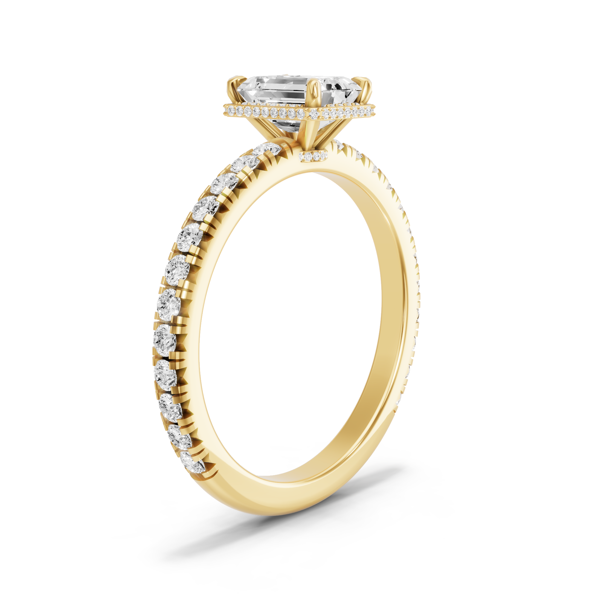 Image for Emerald Dual Halo Ring with French Pave band in 14K Yellow Gold