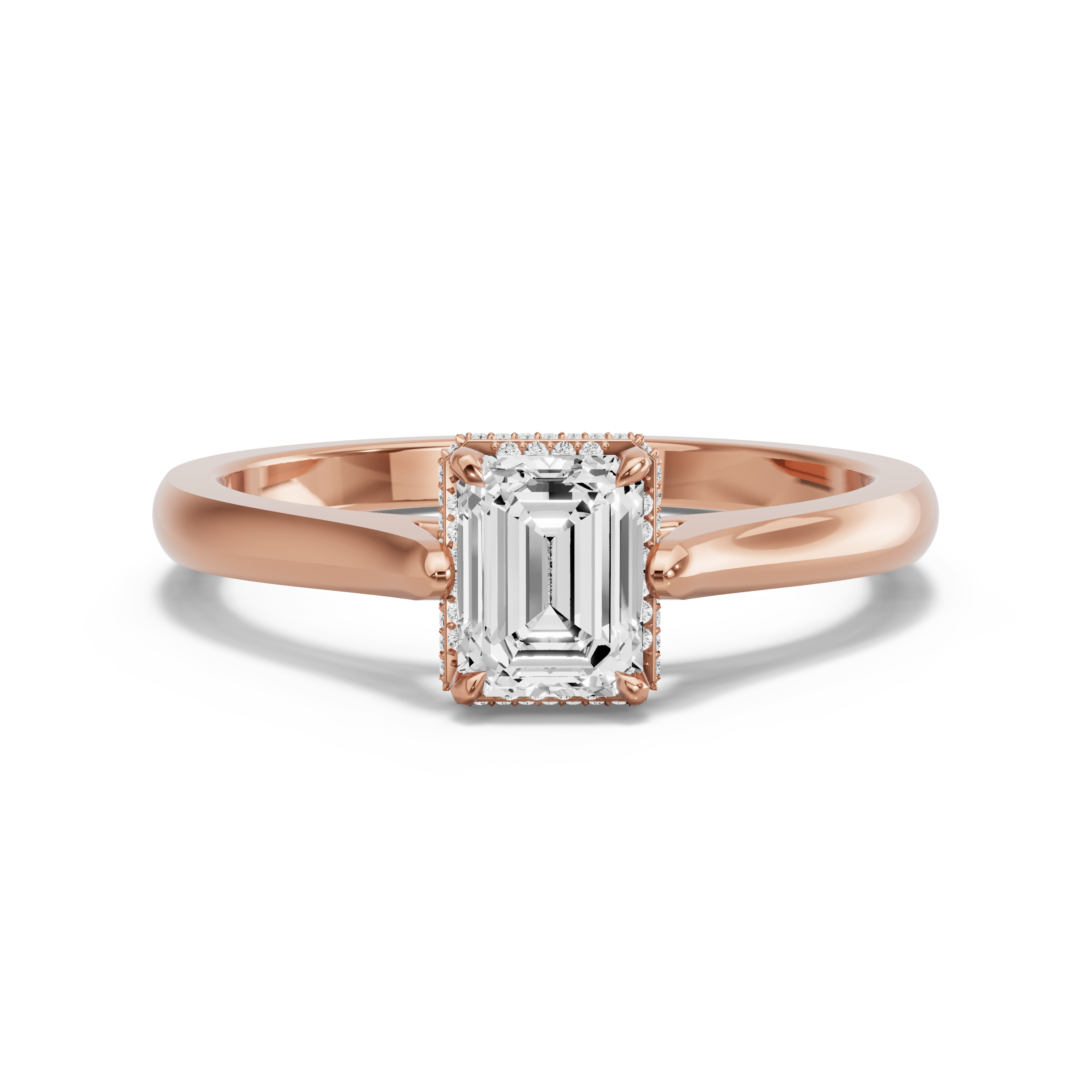 Image for Emerald Dual Halo Ring with Knife Edge Cathedral band in 14K Rose Gold