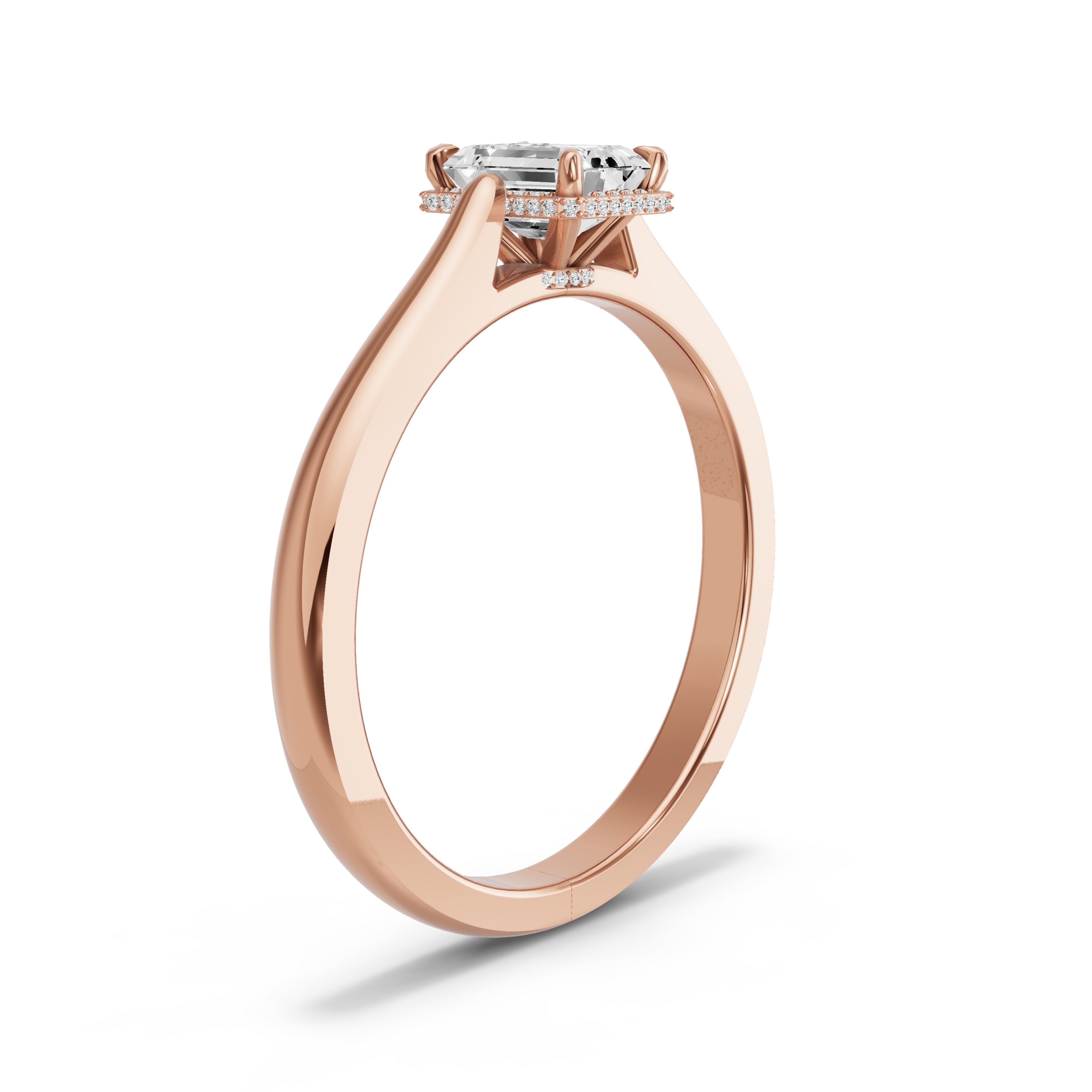 Image for Emerald Dual Halo Ring with Knife Edge Cathedral band in 10K Rose Gold
