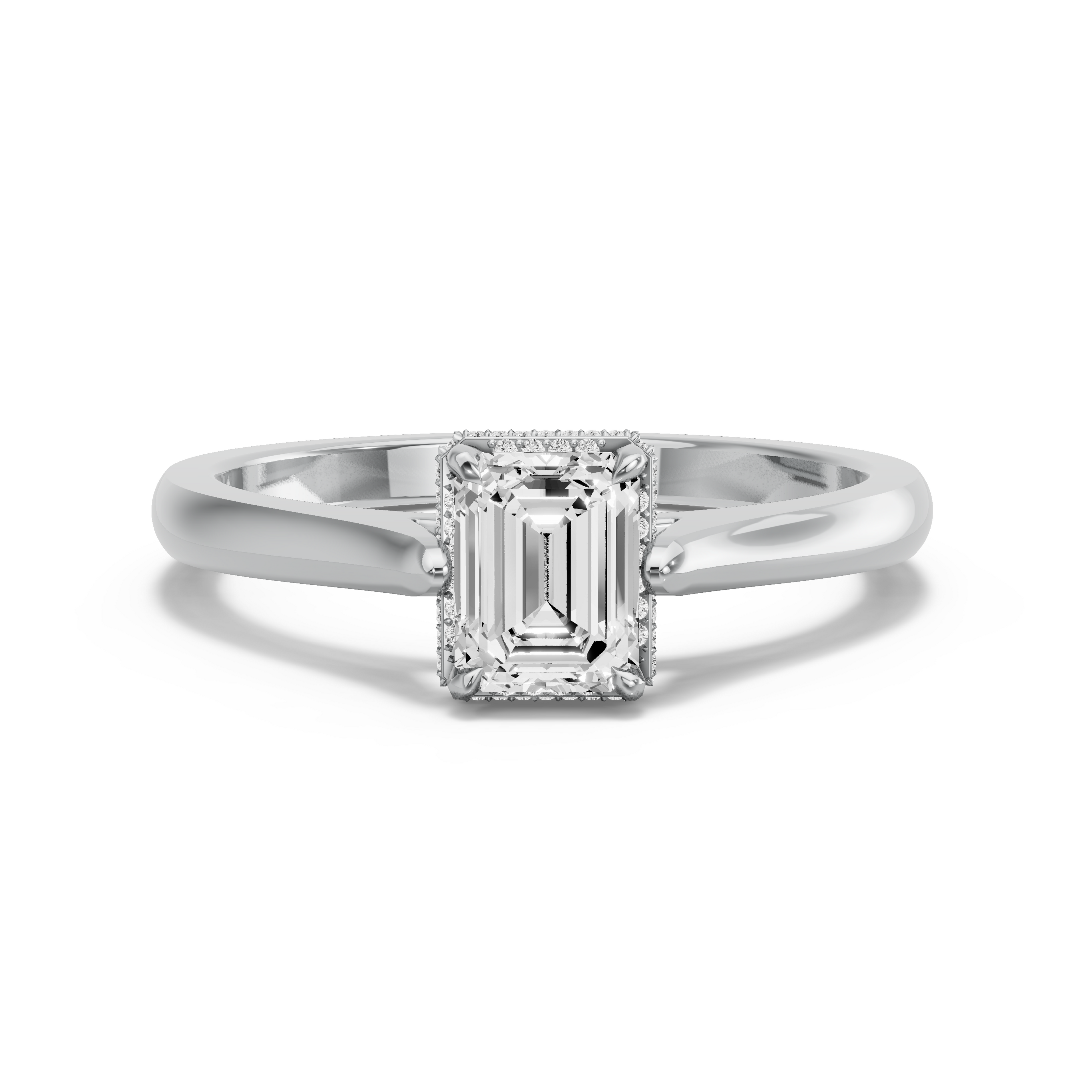 Image for Emerald Dual Halo Ring with Knife Edge Cathedral band in 18K White Gold