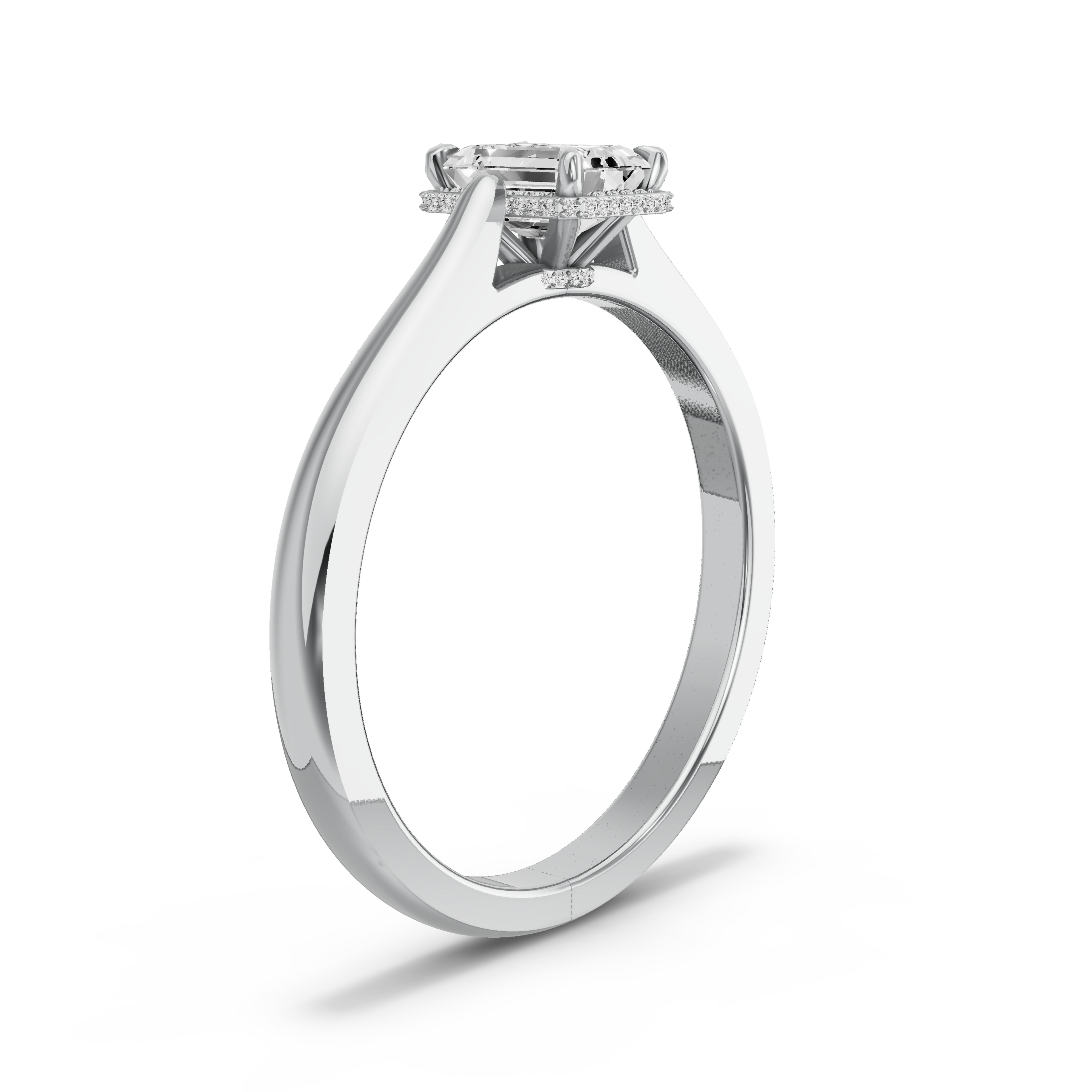 Image for Emerald Dual Halo Ring with Knife Edge Cathedral band in 950 Platinum