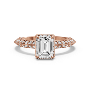 Image for Emerald Dual Halo Ring with Knife Edge Pave band