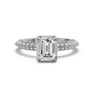 Image for Emerald Dual Halo Ring with Knife Edge Pave band