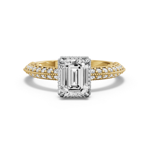 Image for Emerald Dual Halo Ring with Knife Edge Pave band