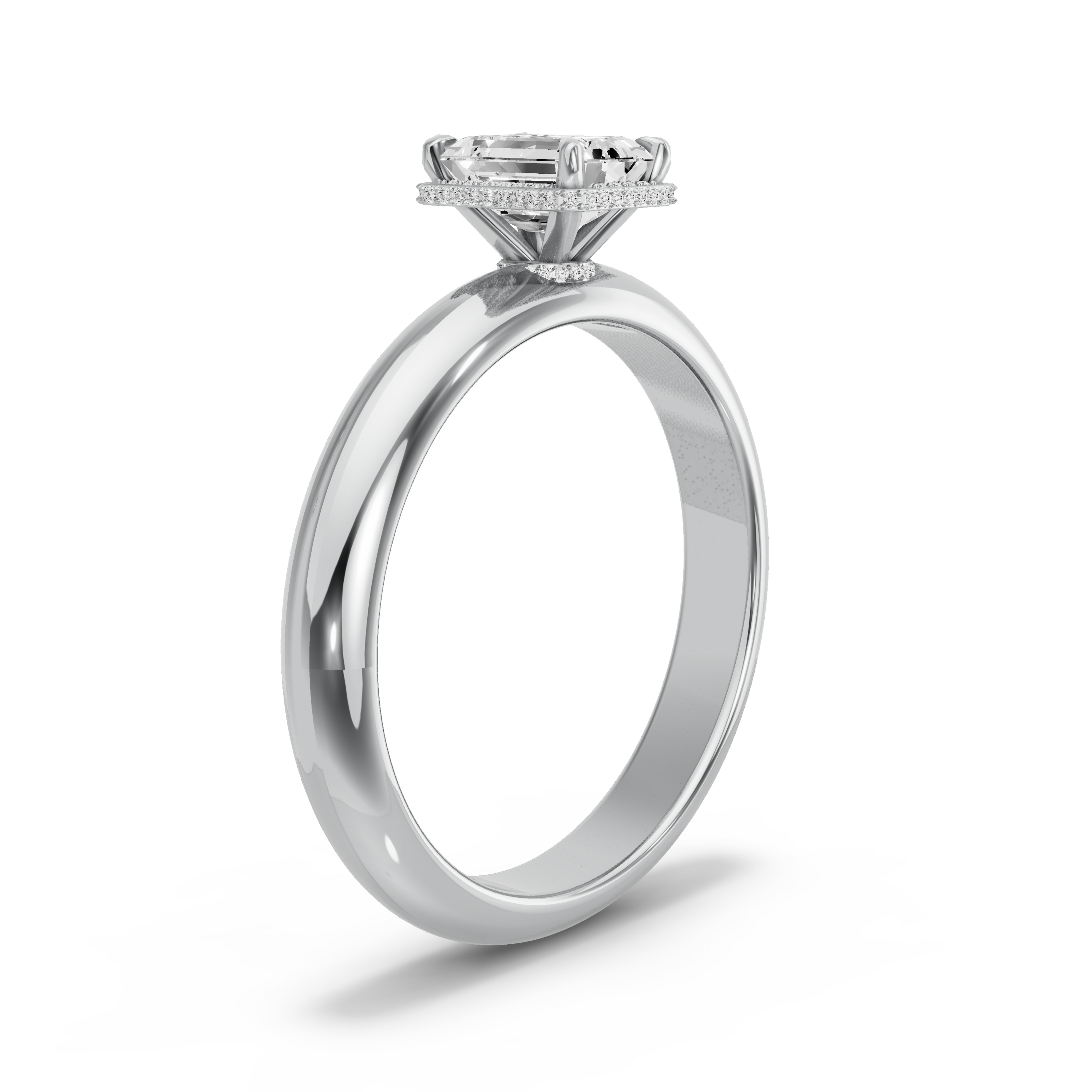 Image for Emerald Dual Halo Ring with Knife Edge Solitaire band in 14K White Gold