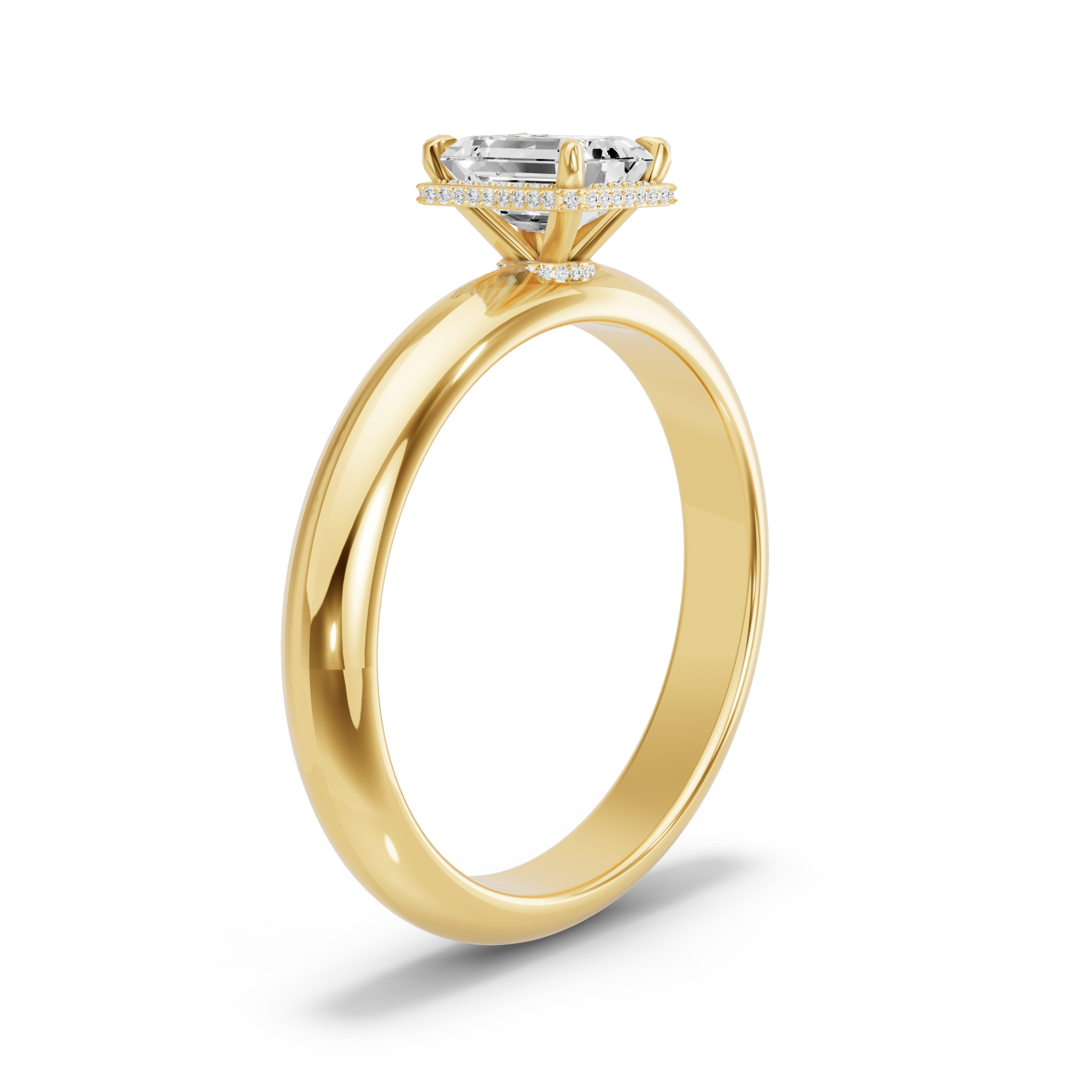 Image for Emerald Dual Halo Ring with Knife Edge Solitaire band in 10K Yellow Gold