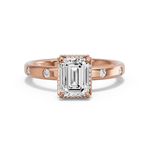 Image for Emerald Dual Halo Ring with Sleek Accent band