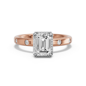 Image for Emerald Dual Halo Ring with Sleek Accent band