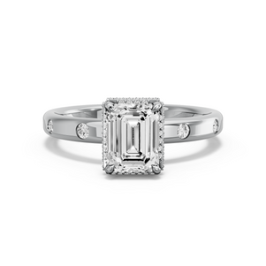 Image for Emerald Dual Halo Ring with Sleek Accent band