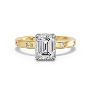 Image for Emerald Dual Halo Ring with Sleek Accent band