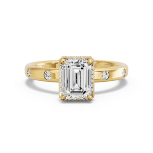 Image for Emerald Dual Halo Ring with Sleek Accent band
