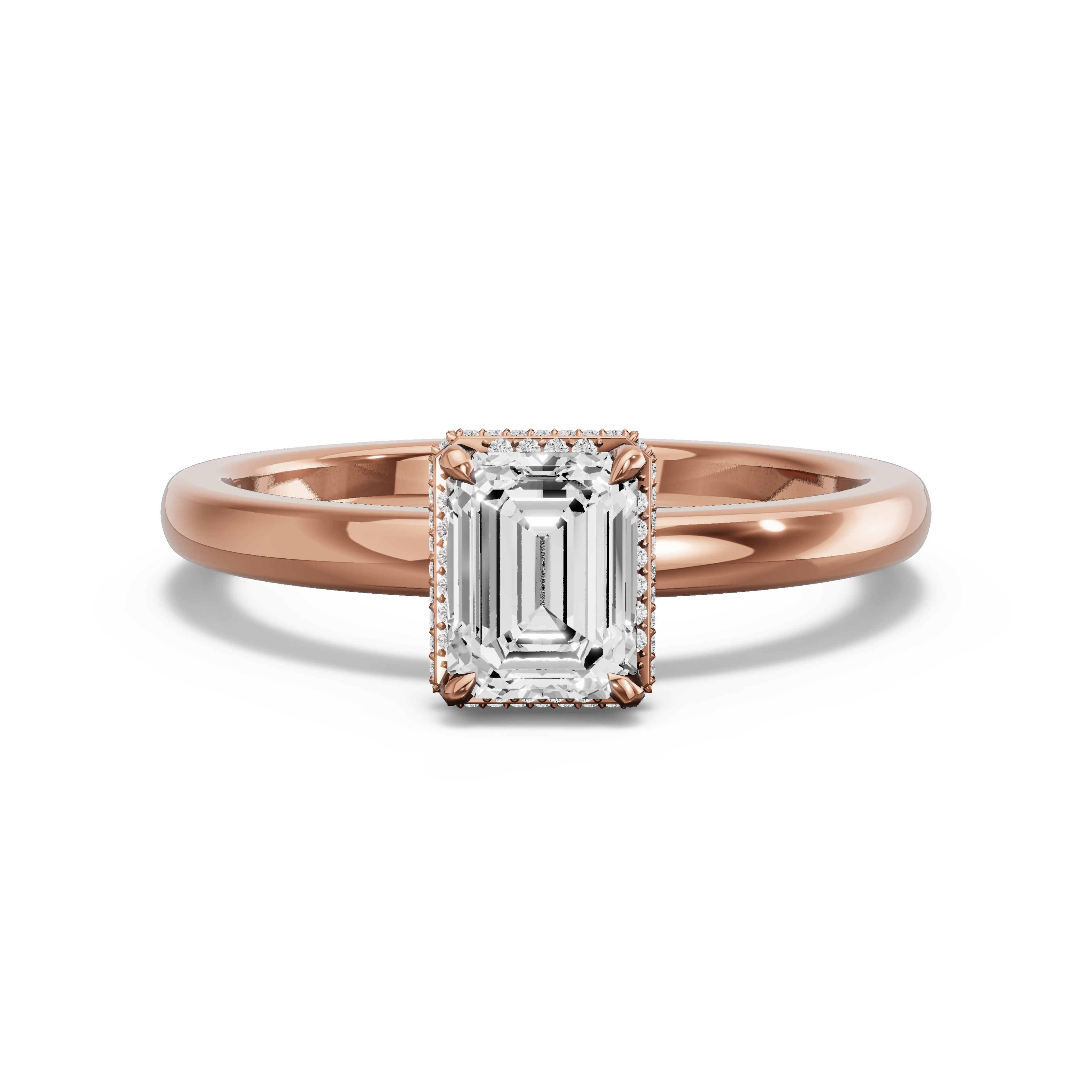 Image for Emerald Dual Halo Ring with Solitaire band in 10K Rose Gold