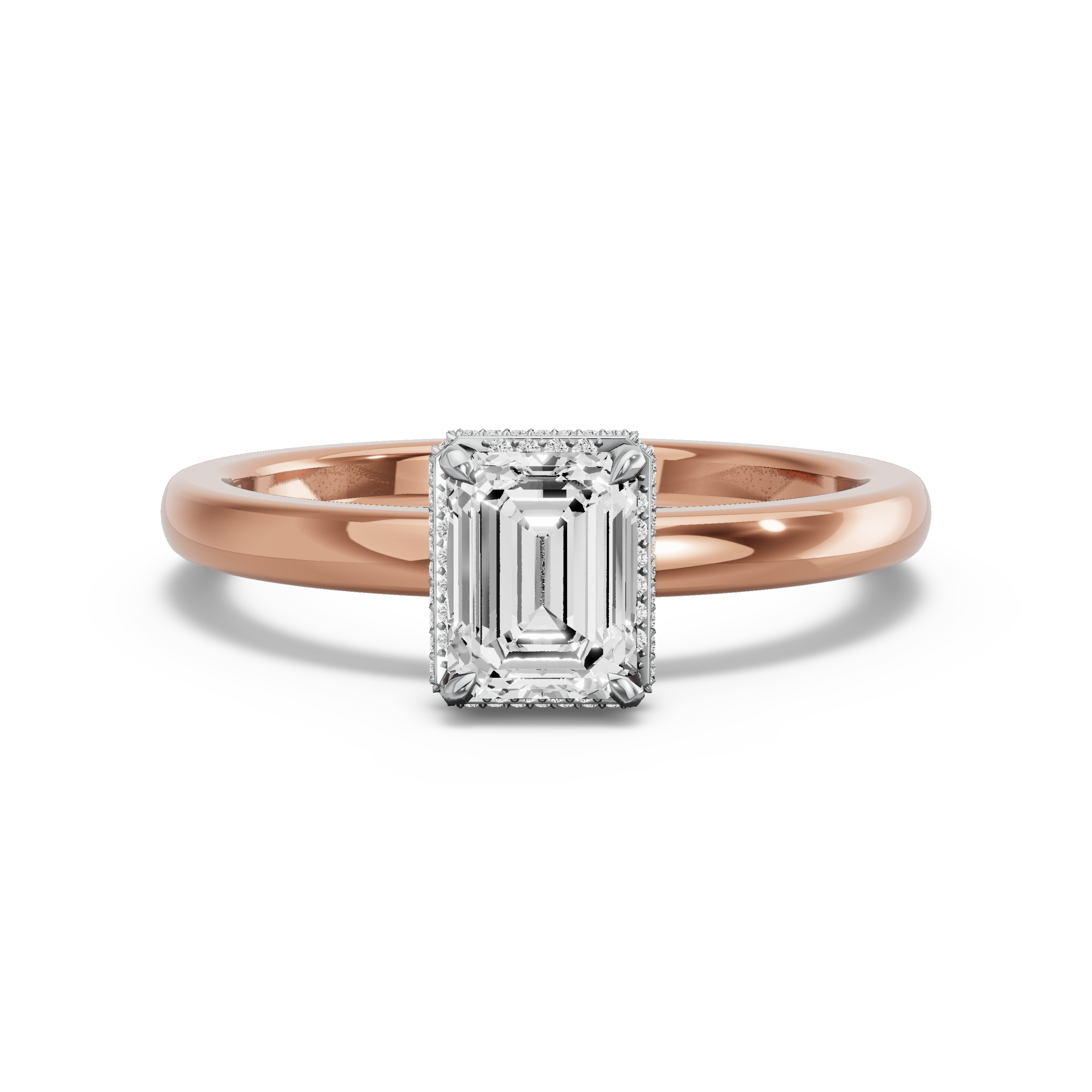 Image for Emerald Dual Halo Ring with Solitaire band in 18K Two Tone Rose Gold