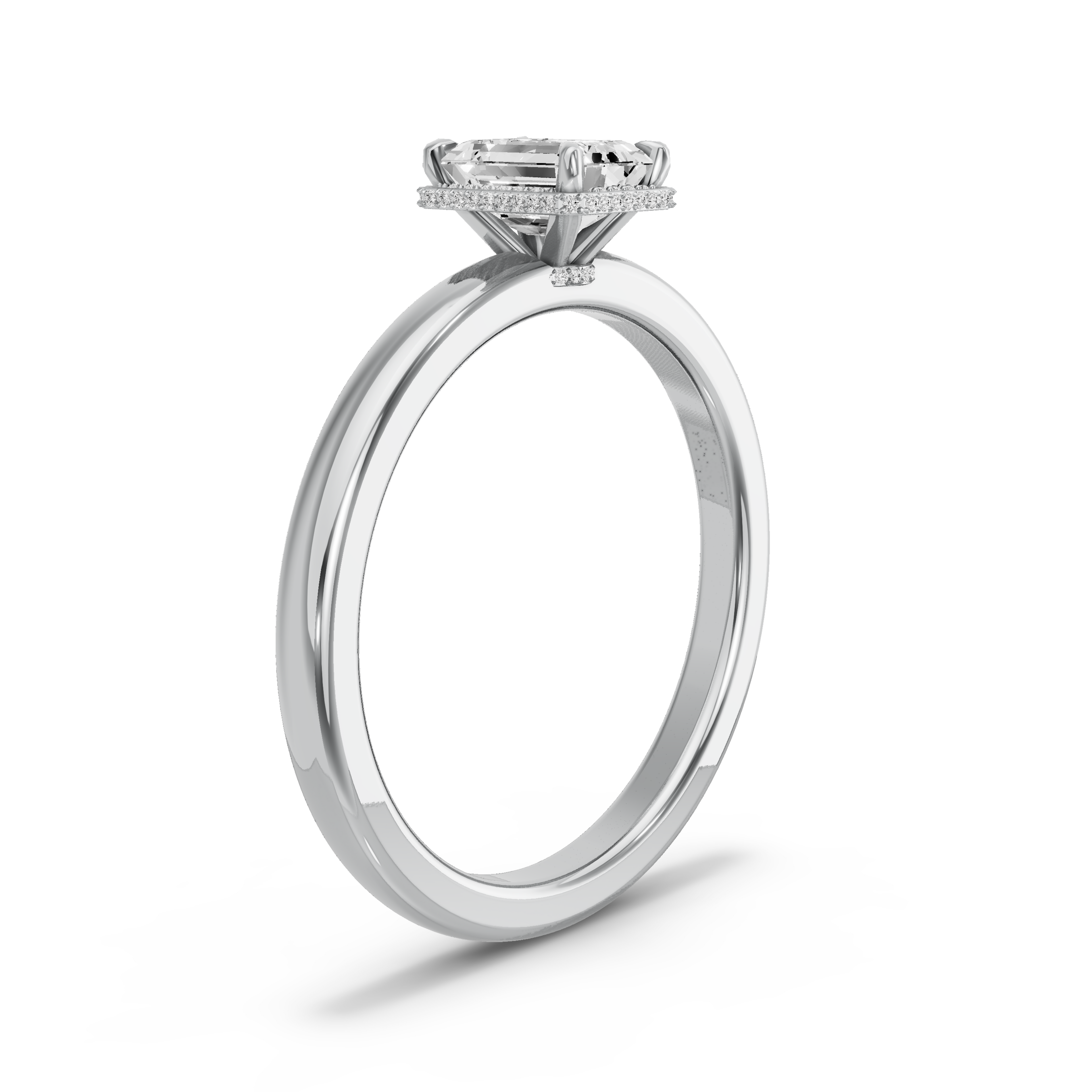 Image for Emerald Dual Halo Ring with Solitaire band in 10K White Gold