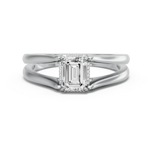 Image for Emerald Dual Halo Ring with Split Ring Solitaire band