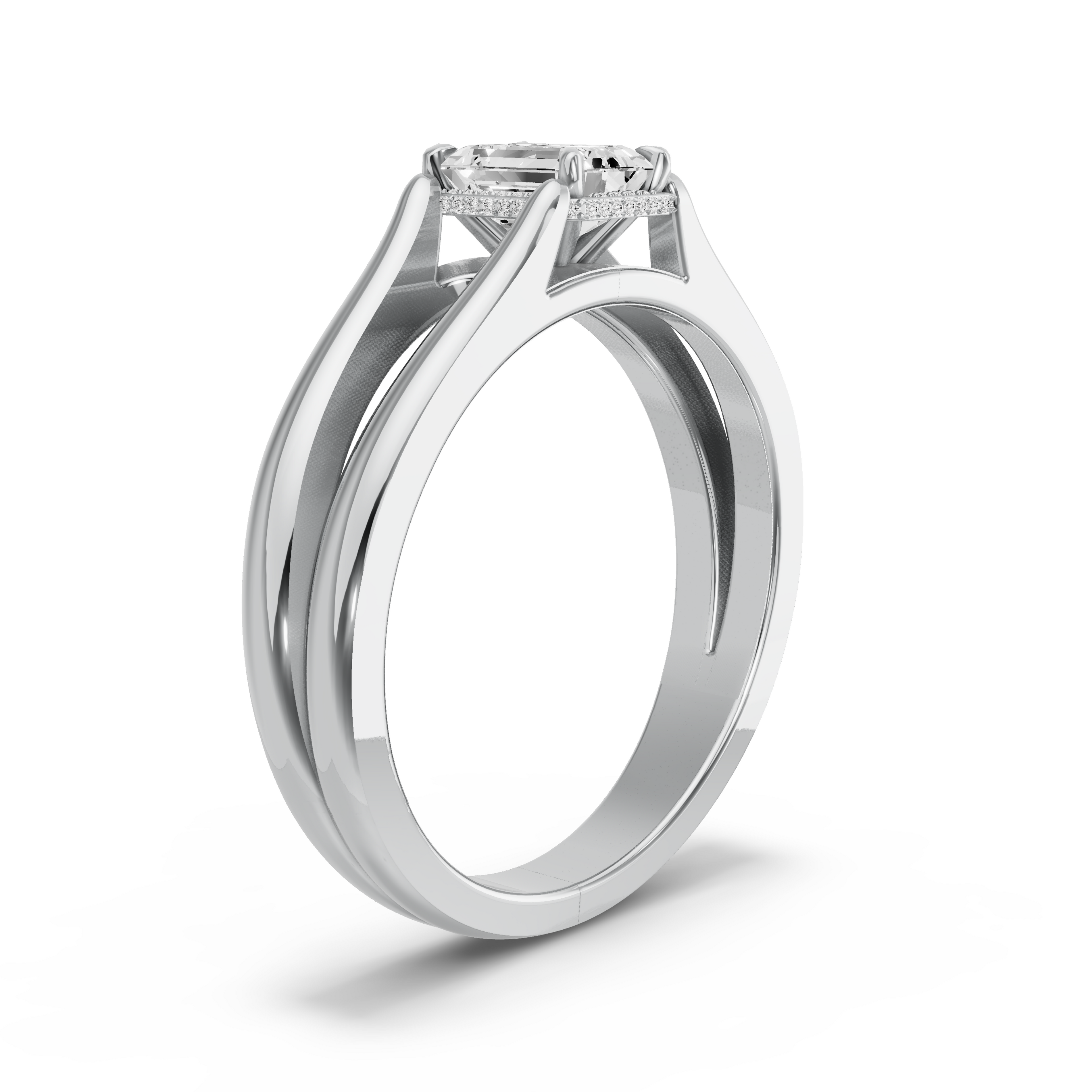 Image for Emerald Dual Halo Ring with Split Ring Solitaire band in 950 Platinum