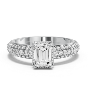 Image for Emerald Dual Halo Ring with Triple Row Pave band